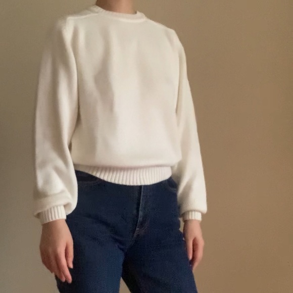 Lands’ End Petite Cream Cotton Sweater - Picture 9 of 10